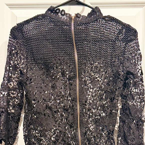 BOLD Elements Elegant Black Crochet Lace High-Neck Top – Semi-Sheer Overlay - Picture 2 of 7